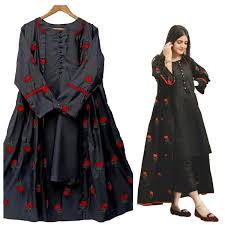 Stylish Silk Embroidered Flower Gown 3pc for Women and Girls - Formal Party Wear